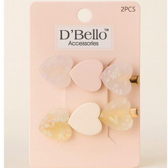 D'Bello Accessories Accessories - D'Bello Hair Clip Accessories 2 Piece Heart Pin‎ Set Pastel Pink Women Coquette